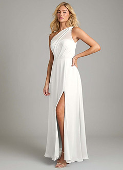 Azazie Phaedra Bridesmaid Dresses White A-Line One Shoulder Chiffon Dress image5