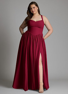 Azazie Francis Bridesmaid Dresses Burgundy A-Line Corset Chiffon Dress image8