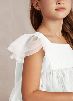 Azazie Kalio Flower Girl Dresses Ivory A-Line with Sleeves Tulle Dress image3