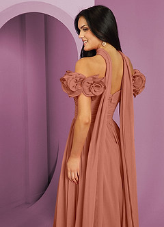 Barbie ♥ Azazie Suknie dla druhen Rozkloszowana sukienka z odkrytymi ramionami, falbaną i rozetkami image7