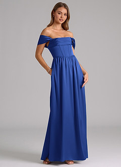 Azazie Hattie Bridesmaid Dresses Royal Blue A-Line Corset Stretch Satin Dress image4