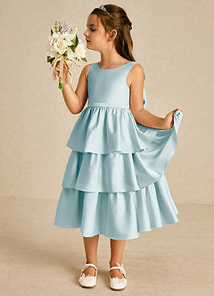 Azazie Margery Blumenmädchenkleider A-Linie Schleifen Stretch-Satin Kleid Seegrün image4