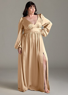 Azazie Norah Robes de demoiselle d'honneur Robe Trapèze en Satin extensible Champagne image9