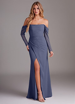 Azazie Hallie Bridesmaid Dresses Stormy Mermaid Long Sleeve Chiffon Dress image1