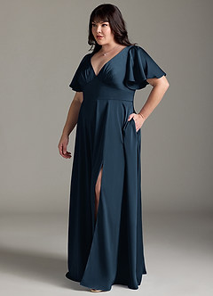 Azazie Kimber Brautjungfernkleider A-Linie Gestreift Stretch-Satin Kleid Dunkelmarine image10