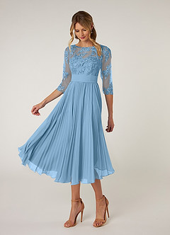 Azazie Tutu Mother of the Bride Dresses Steel Blue A-Line Boatneck Lace Chiffon Dress image3