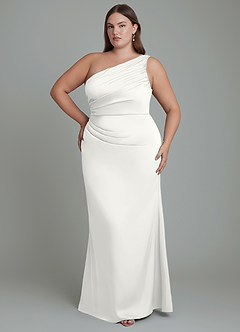 Azazie Akilah Robes de demoiselle d'honneur Robe Sirène en Satin extensible Asymétrique Blanc image8