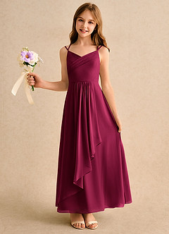 Azazie Zaida Girls Formal Flower Girl Dresses Burgundy A-Line Pleated Chiffon Dress image1