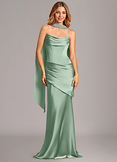 Azazie Pelagia Bridesmaid Dresses Agave Mermaid Corset Stretch Satin Convertible Dress image1