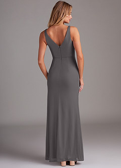 Azazie Leandra Bridesmaid Dresses Steel Grey Mermaid V-Neck Pleated Mesh Dress image2