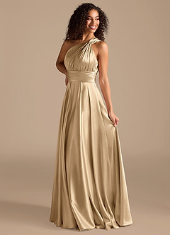 Azazie Charlize Brautjungfernkleider A-Linie One-Shoulder Metallischer Satin Kleid Champagner image5