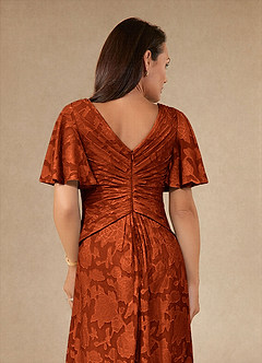 Azazie Emmeline Mother of the Bride Dresses Paprika A-Line Pleated Floral Burnout Dress image6