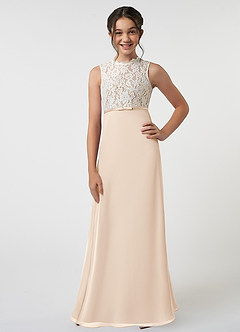 Azazie Rana Junior White Alabaster A-Line Lace Chiffon Dress image1