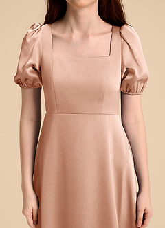 Azazie Briar Junior Rose Gold A-Line Bow Stretch Satin Dress image8