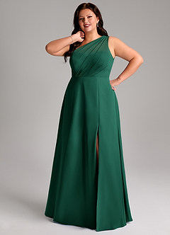 Azazie Phaedra Bridesmaid Dresses Emerald A-Line One Shoulder Chiffon Dress image15