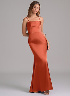 Azazie Miley Abiti da Damigella Abito Convertibile Sirena in Raso Elasticizzato a Spalla Scoperta Ruggine image8