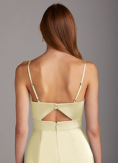 Azazie Shania Final Sale Lemon Sorbet Sheath V-Neck Pleated Stretch Satin Dress image4