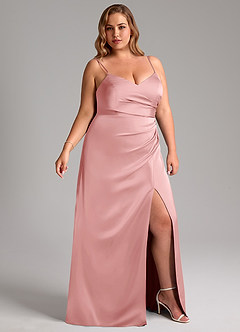 Azazie Azuree Brudtärnklänningar Klä av A-Linje i Stretch Satin Plisserad Puderrosa image12