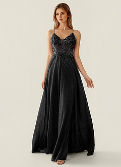 Zahara Black V-neck Lace Corset A-line Prom Dress image1