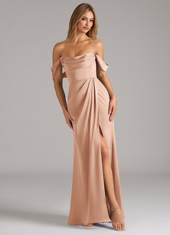 Azazie Johana Bridesmaid Dresses Rose Gold Mermaid Off the Shoulder Stretch Satin Convertible Dress image1