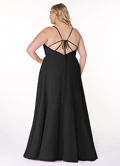 Azazie Everleigh Robes de demoiselle d'honneur Robe Trapèze en Mousseline de soie Plissé en cœur Noir image9