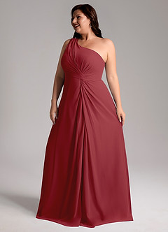 Azazie Brooke Bridesmaid Dresses Pomegranate A-Line One Shoulder Chiffon Dress image12