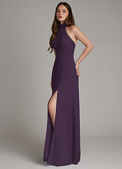 Azazie Myra Bridesmaid Dresses Plum A-Line High Neck Chiffon Dress image5