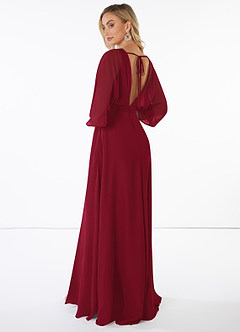 Azazie Rebecca Bridesmaid Dresses A-Line V-Neck Long Sleeve Chiffon Floor-Length Dress image5