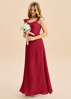 Azazie Mavie Junior Linia A Marszczony Szyfon Długość podłogi Młodsza druhna Sukienka image1