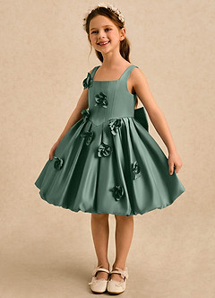 Azazie Lillian Flower Girl Dresses Eucalyptus Ball-Gown Pleated Matte Satin Dress image1