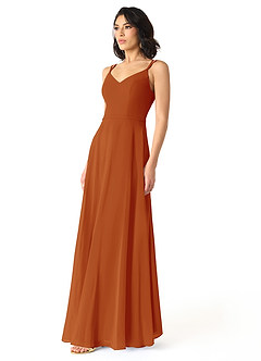 Azazie Janine Robes de demoiselle d'honneur Robe Trapèze en Mousseline de soie Col en V Paprika image2