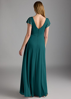 Azazie Omari Bridesmaid Dresses Peacock A-Line Mesh Dress image4