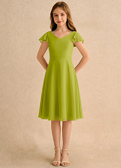 Azazie Narin Girls Formal Robe Demoiselle D'honneur Fillette Robe Trapèze en Mousseline de soie avec manches Citronnelle image5