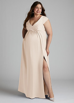 Azazie Allessia vestidos de dama de honor de maternidad Vestido de Corte En A Plisado Hasta el suelo Satén Elástico image10