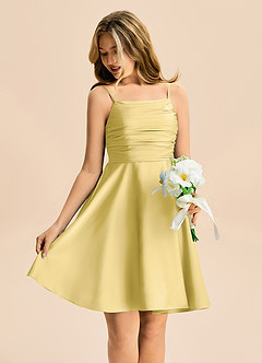 Azazie Miko Junior Canary A-Line Pleated Stretch Satin Dress image4