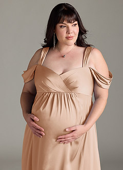 Azazie Rhea Abiti da damigella d'onore premaman Abito A-Line Plissettato a Spalla Scoperta Raso Elasticizzato Floor-Length image12