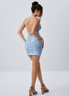 Rosalythienne Sky Blue Lace Rhinestones Open Back Mini Dress image5