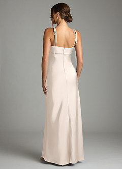 Azazie Ellia Bridesmaid Dresses White Alabaster Sheath Bow Stretch Satin Dress image5