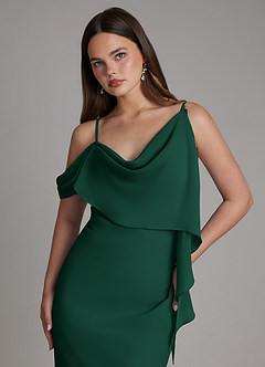 Azazie Yura Bridesmaid Dresses Emerald Mermaid Off the Shoulder Chiffon Dress image2