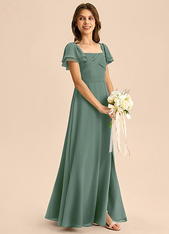 Azazie Azey Junior Abito A-Line in Chiffon Increspato Eucalipto image6