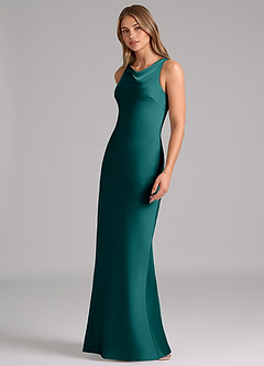 Azazie Allettie Bridesmaid Dresses Peacock Mermaid Stretch Satin Dress image4