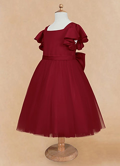 Azazie Kaeya Robe Demoiselle D'honneur Fillette Robe Trapèze en Tulle Arc Bourgogne image7