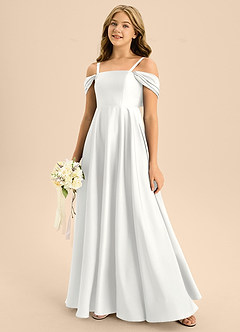 Azazie Rowena Junior White A-Line Bow Stretch Satin Dress image7