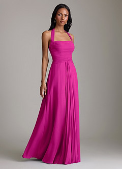Azazie Clarisa Bridesmaid Dresses Fuchsia A-Line Pleated Chiffon Dress image1