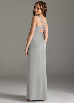 Azazie Mero Junior Silver Mermaid Pleated Stretch Satin Dress image2