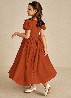 Azazie Joss Flower Girl Dresses Paprika A-Line with Sleeves Chiffon Dress image2