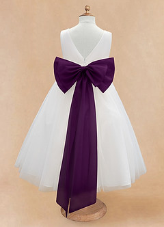 Azazie Kavi Flower Girl Dresses Ivory Grape A-Line Bow Matte Satin Dress image8