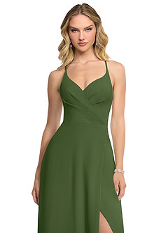Azazie Davis Bridesmaid Dresses Olive A-Line V-Neck Chiffon Dress image4