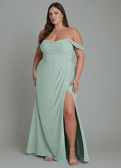 Azazie Johana Bridesmaid Dresses Agave Mermaid Off the Shoulder Chiffon Convertible Dress image8