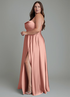 Azazie Elle Bridesmaid Dresses Rosette A-Line Pleated Stretch Satin Dress image13
